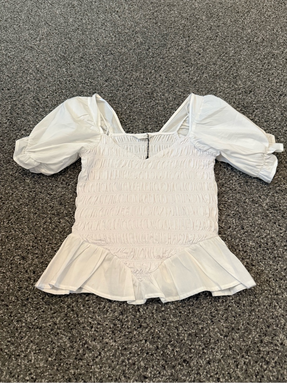 Zara White Smocked Peplum Puff Sleeve Top